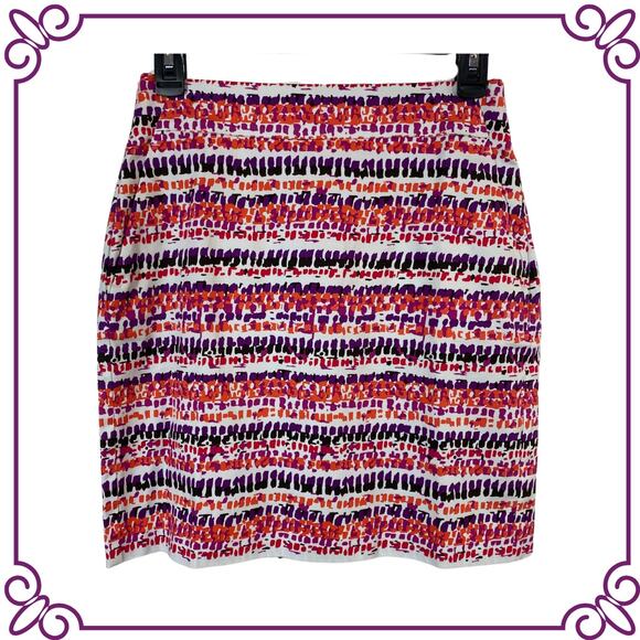 Ann Taylor Madison Printed Multicolor Mini Pencil Skirt Stretch Size 0 - Picture 1 of 9